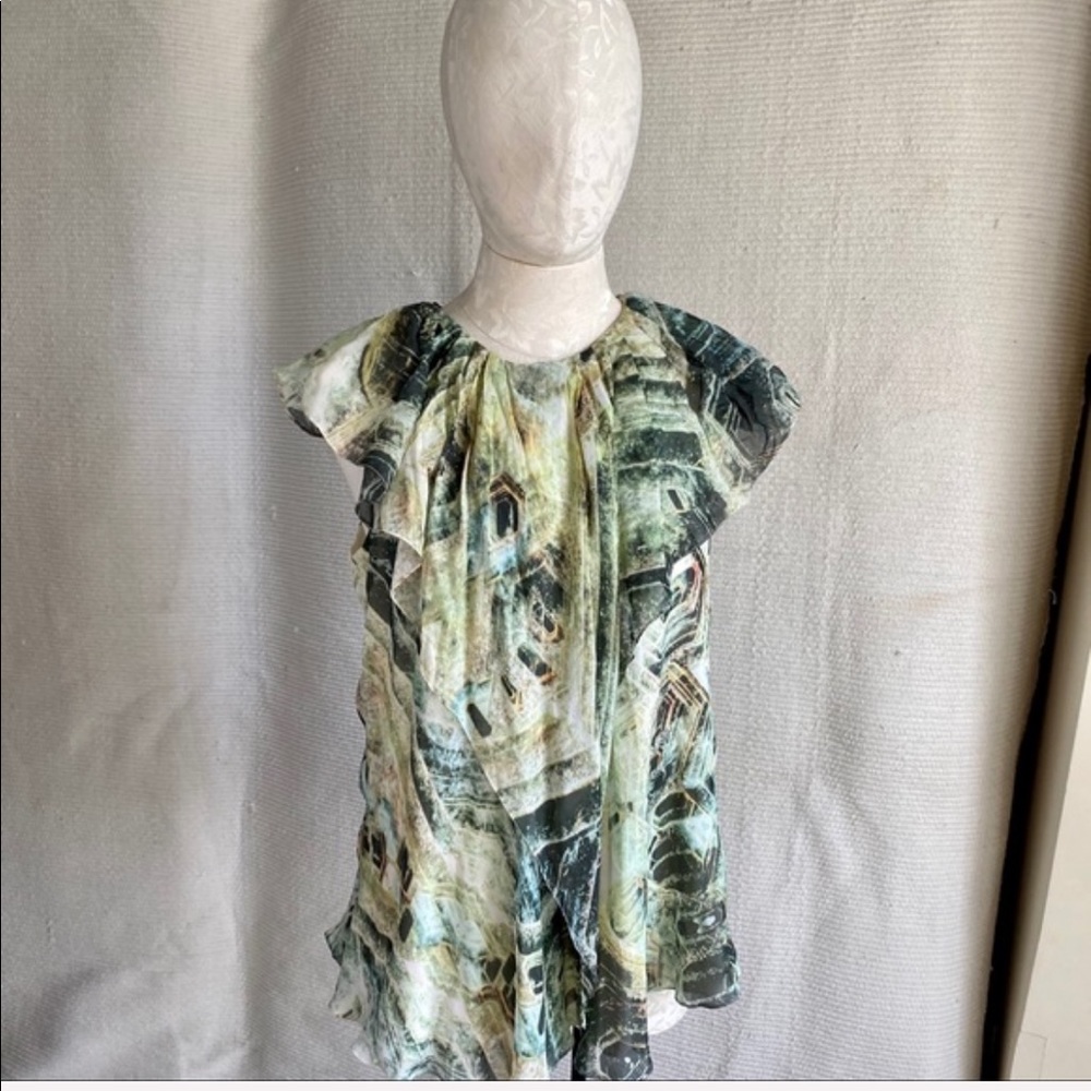Silk Malachite Rock Print S/M Ruffle Blouse - Picture 8 of 8